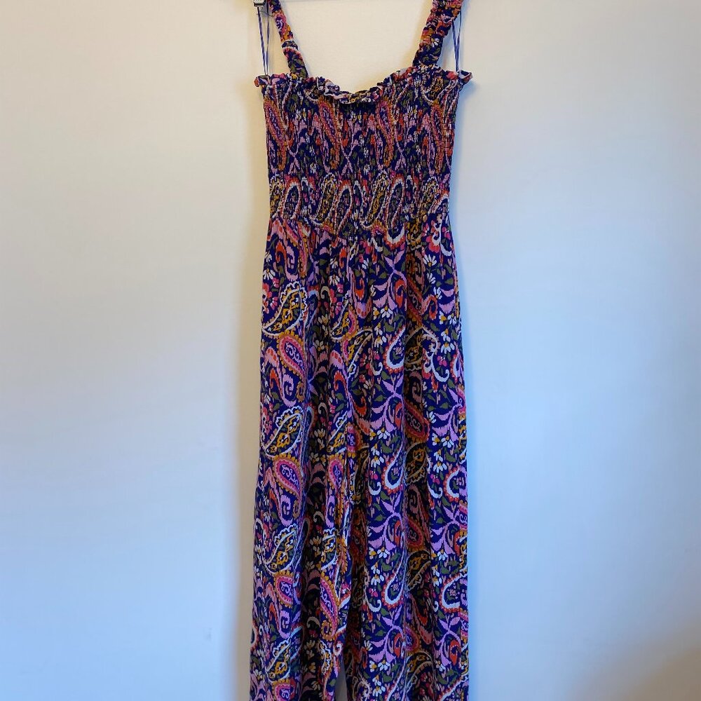 Boho Paisley Smocked Wide-Leg Jumpsuit – Size S/M